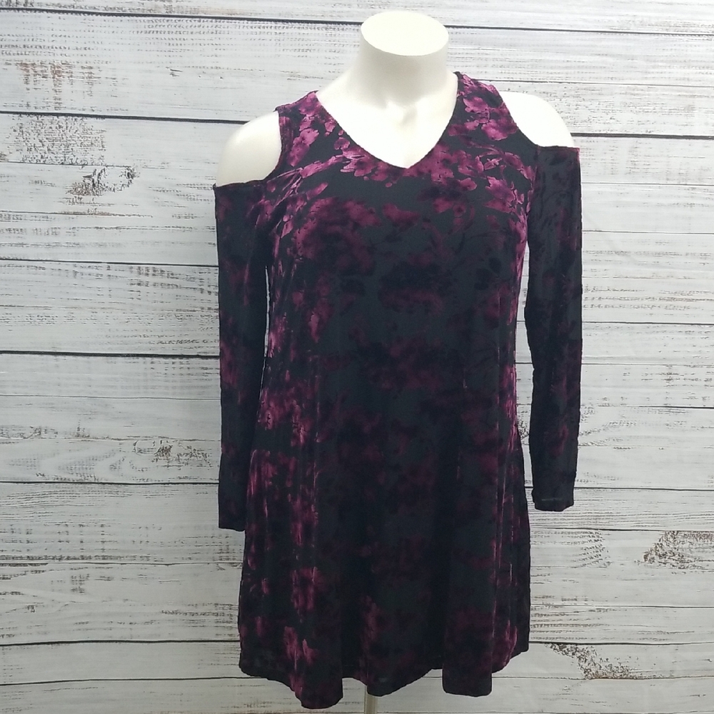 Cato Black and Purple Cold Shoulder Dress